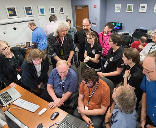 Brian May with the NASA New Horizons team. Photo Credits: NASA/JHUAPL/SwRI/Henry Throop