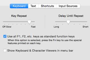 Mac System Preferences keyboard standard function keys