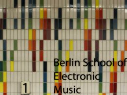 A colorful mosaic tile wall displays Berlin School of Electronic Music 1.