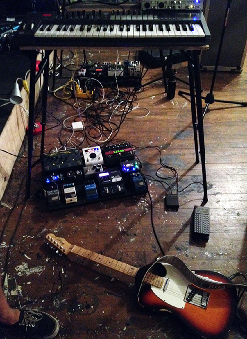 Top to Bottom: Kevin's Synth Setup, Pedalboard, Sustain Pedals and American Standard Telecaster