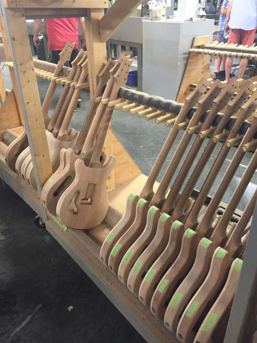 Guitars waiting to be sanded and finished. Photo credit: Sergio C.