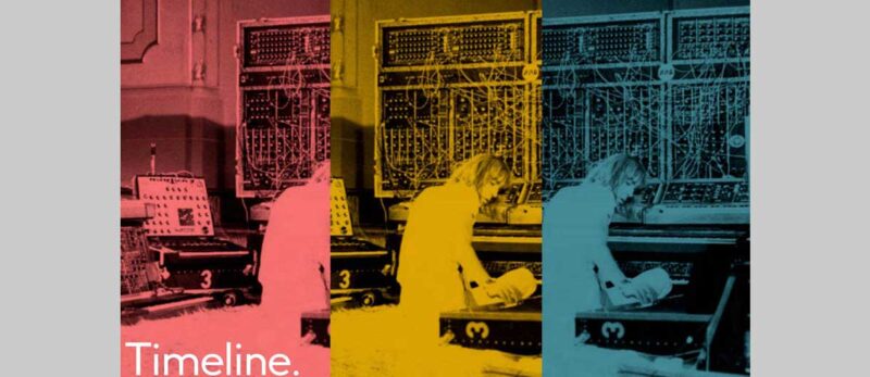 Triptych of colorized pop-art images showing technicians operating large electronic equipment.