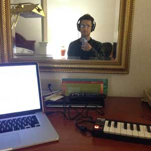 Spero's hotel room rig: laptop and Akai mini MIDI controller