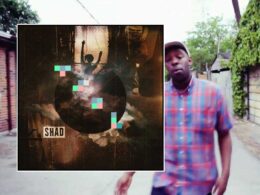 Composite image of Shad album cover and portrait of artist in plaid shirt.