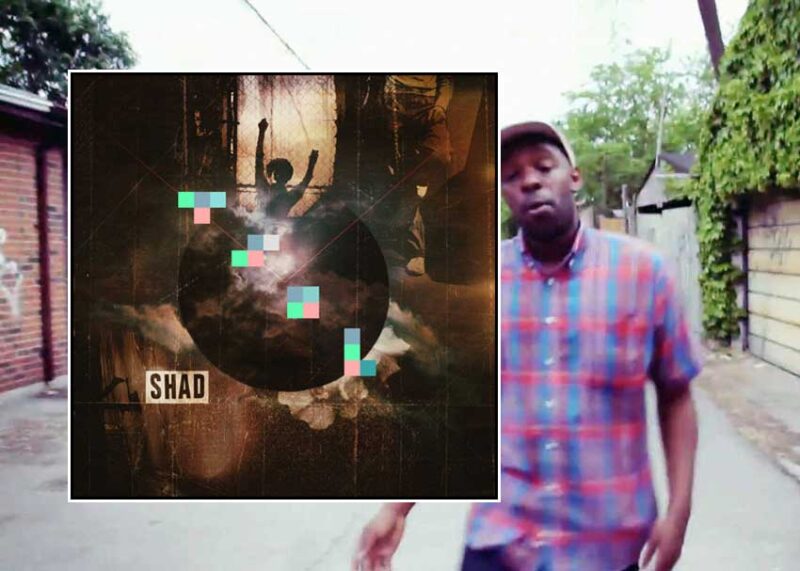 Composite image of Shad album cover and portrait of artist in plaid shirt.