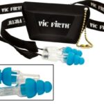 Vic Firth earplug kit in black pouch with blue foam earplugs.