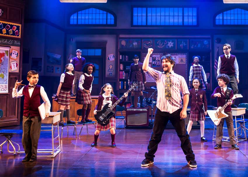 Evie Dolan, Alex Brightman, and the kids of School of Rock - The Musical