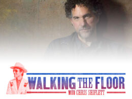 A man with curly hair appears in Walking the Floor with Chris Shiflett podcast branding.