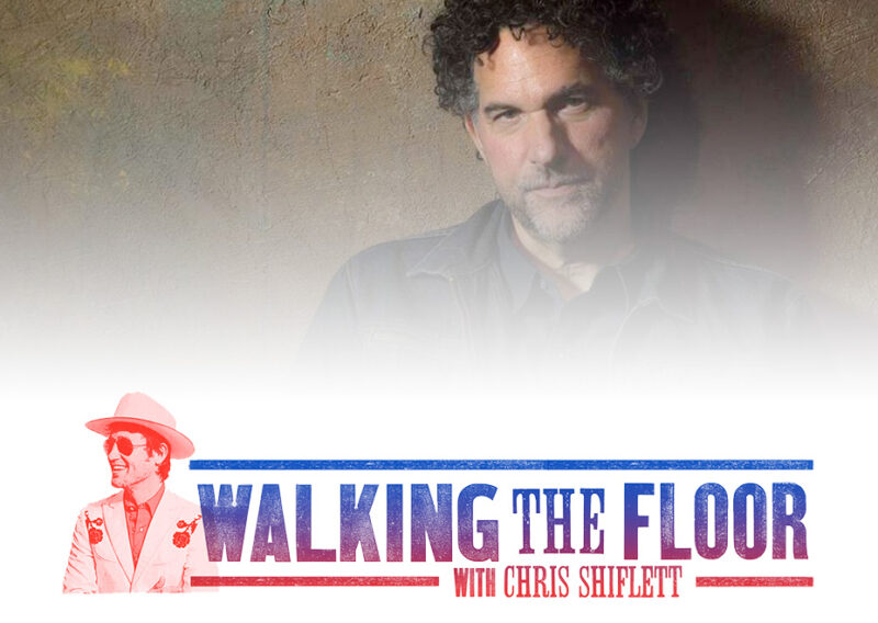 A man with curly hair appears in Walking the Floor with Chris Shiflett podcast branding.