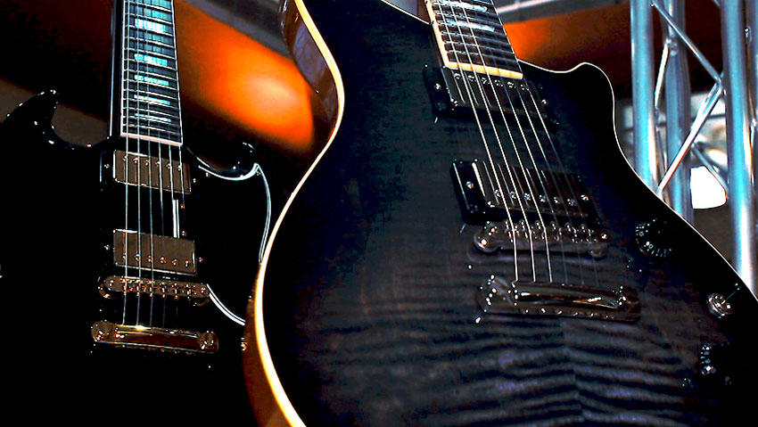 That mysterious guitar we saw a few months ago at CES was recently revealed as the Modern Double Cutaway, shown here in a Sterling Fade finish. When juxtaposed with the SG Custom behind it, it's like a timeline of Gibson's past and present -- the original Gibson double cutaway model, and the latest.