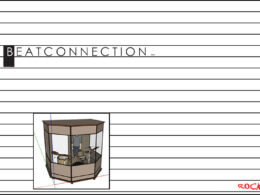 Isometric diagram of a hexagonal stage structure with instruments labeled BEATCONNECTION ROCK.