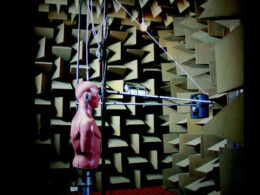 KEMAR in the anechoic chamber at Etymotic Research