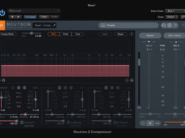 A screenshot shows iZotope Neutron compressor plugin interface in audio software.