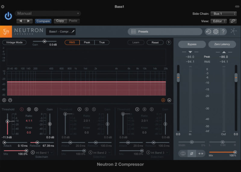 A screenshot shows iZotope Neutron compressor plugin interface in audio software.