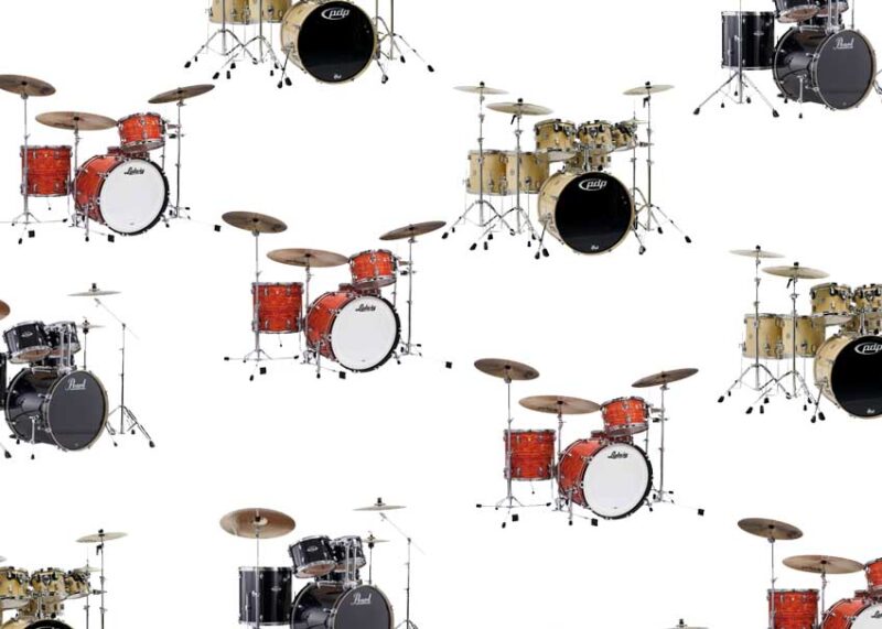 Multiple drum kits in different colors displayed for selection on white background.