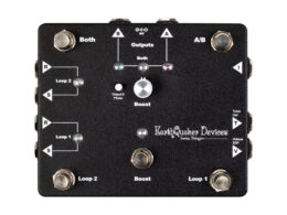 Black EarthQuaker Devices effects pedal features footswitches and multiple control knobs.