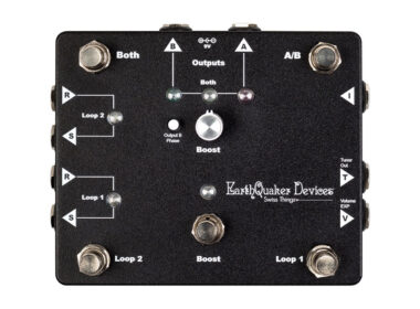 Black EarthQuaker Devices effects pedal features footswitches and multiple control knobs.