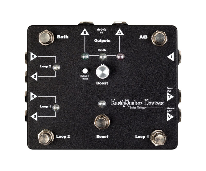 Black EarthQuaker Devices effects pedal features footswitches and multiple control knobs.