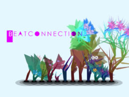Geometric illustration with BeatConnection branding, stylized figures, and colorful flowers.
