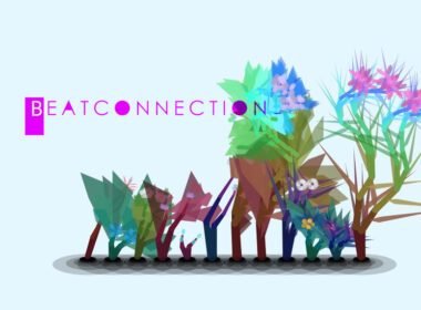 Geometric illustration with BeatConnection branding, stylized figures, and colorful flowers.