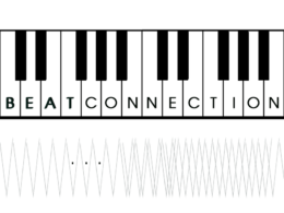 Piano keyboard displaying 'Beat Connection' letters above an audio waveform.