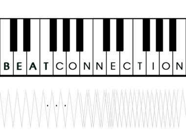 Piano keyboard displaying 'Beat Connection' letters above an audio waveform.