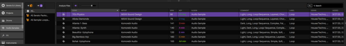 Serato Studio - audio library