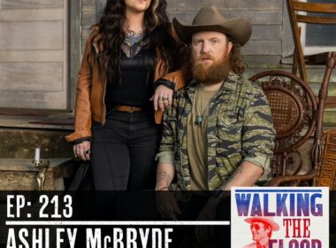 Walking the Floor episode 213 features musicians Ashley McBryde in a brown jacket and John Osborne in a cowboy hat.