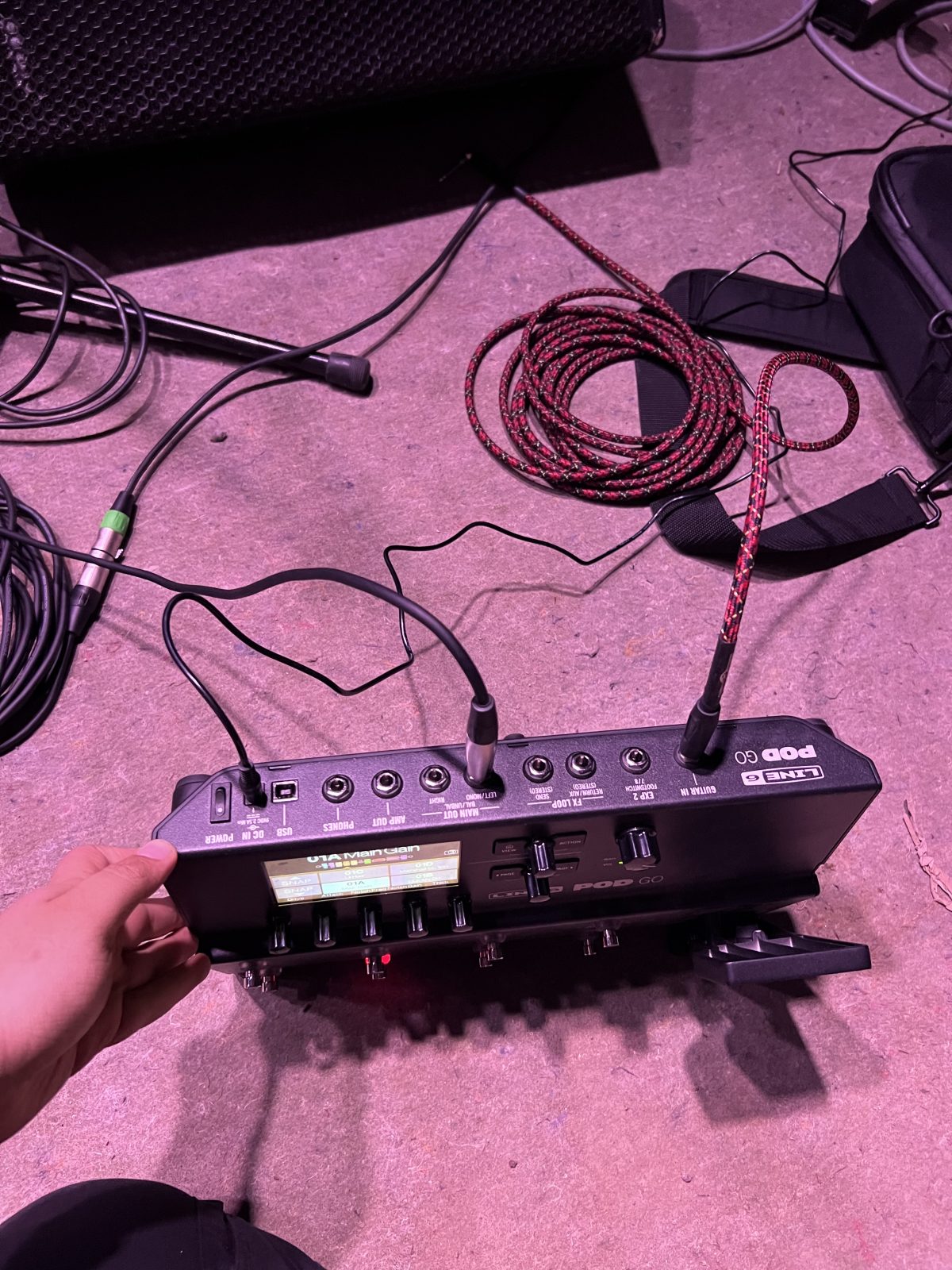Line 6 Pod GO on stage, plugged in DI