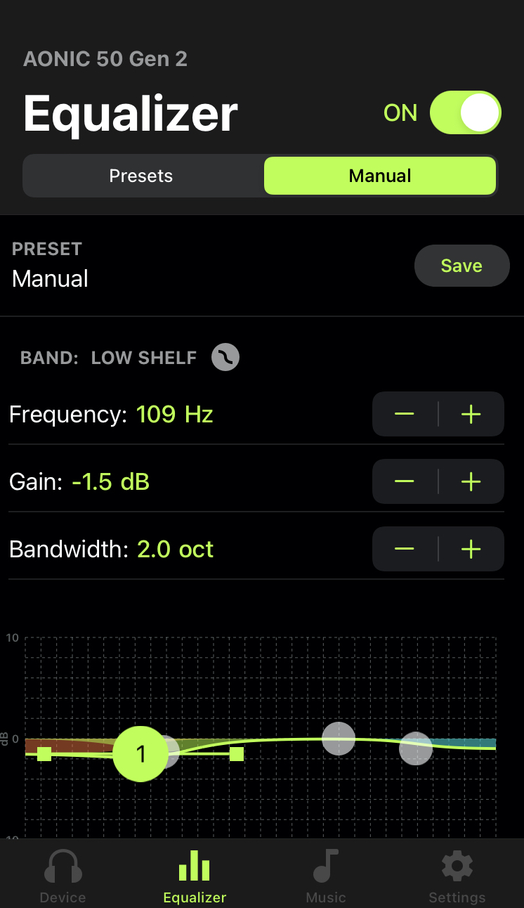 Equalizer in the Shure PLAY app