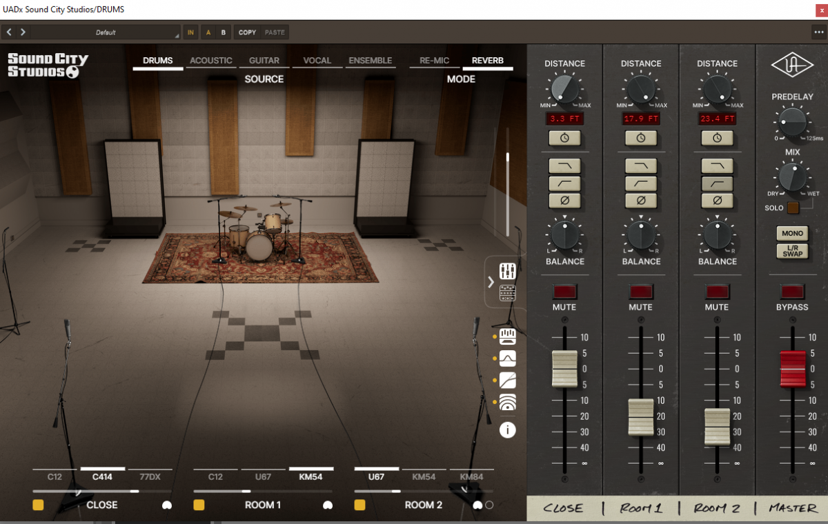 Universal Audio Sound City Studios software "LIVE" setting with console brought up.