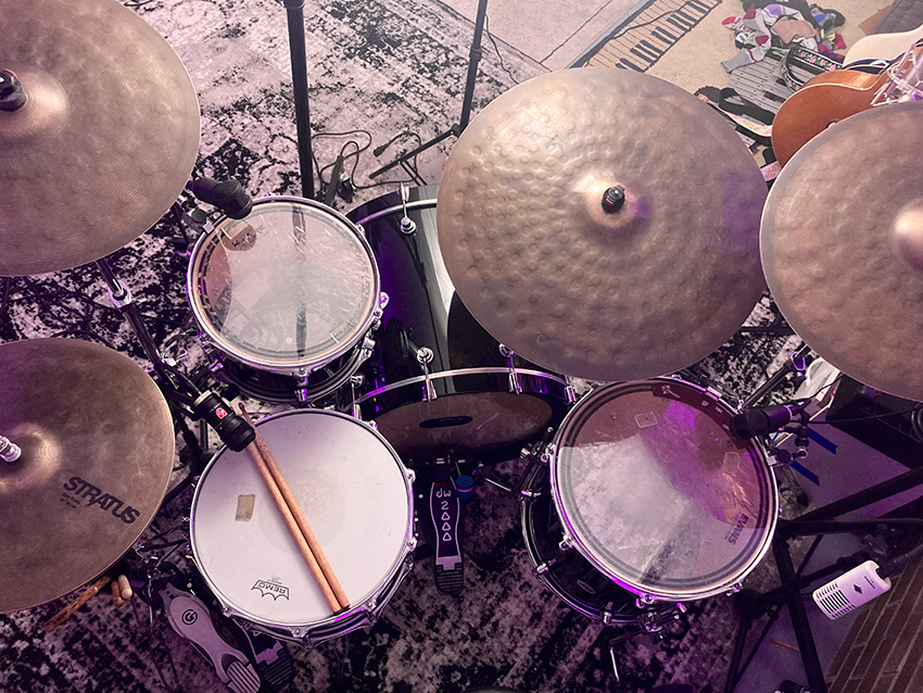 A drum kit outfitted with Sabian Stratus Dry cymbals